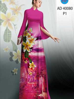 Vải Áo Dài Phong Cảnh Và Hoa Sứ AD 40080 21